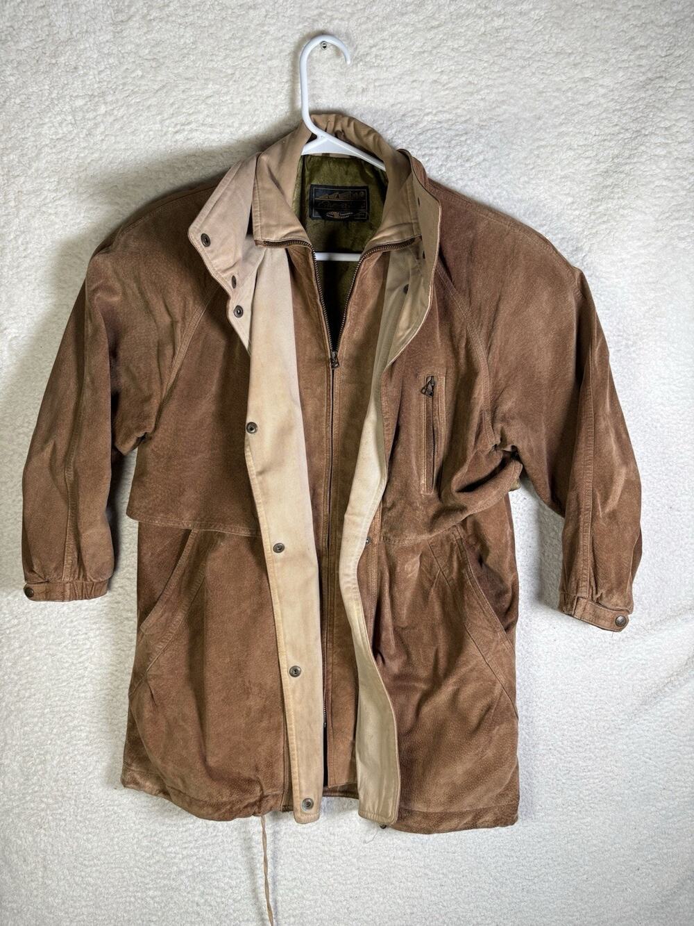 Vintage Eddie Bauer Suede Leather Coat Womens Small Brown 90s Lined READ
